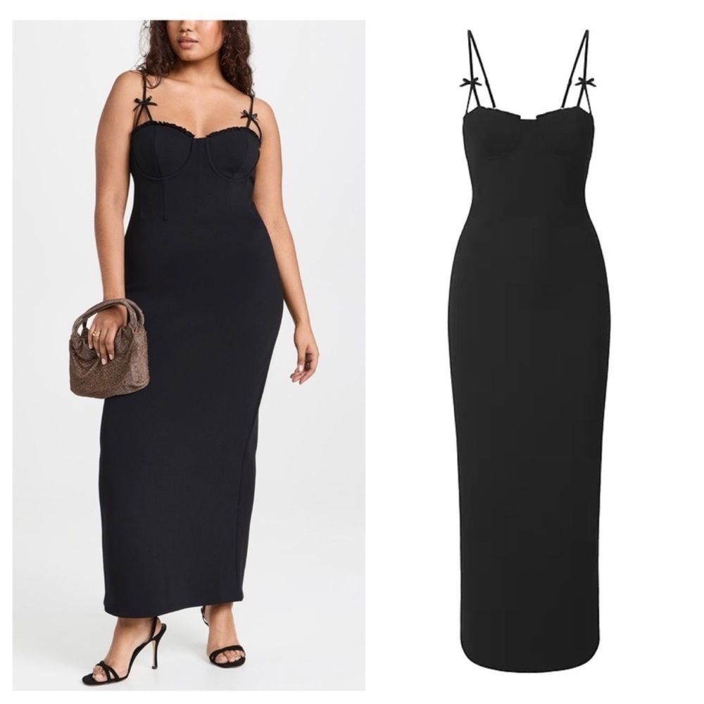 Staud Georgina Bustier Bow Maxi Cocktail Sheath Dress Black 12 NWT